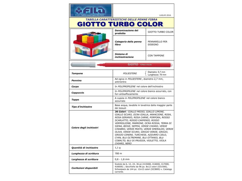 Pennarelli GIOTTO Turbo Color punta fine 2,8 mm assortiti Schoolpack da 144 - 523800