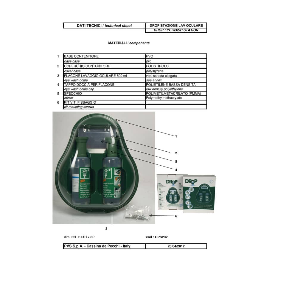 Stazione lavaggio oculare PVS verde  2 flaconi da 500 ml - cps202