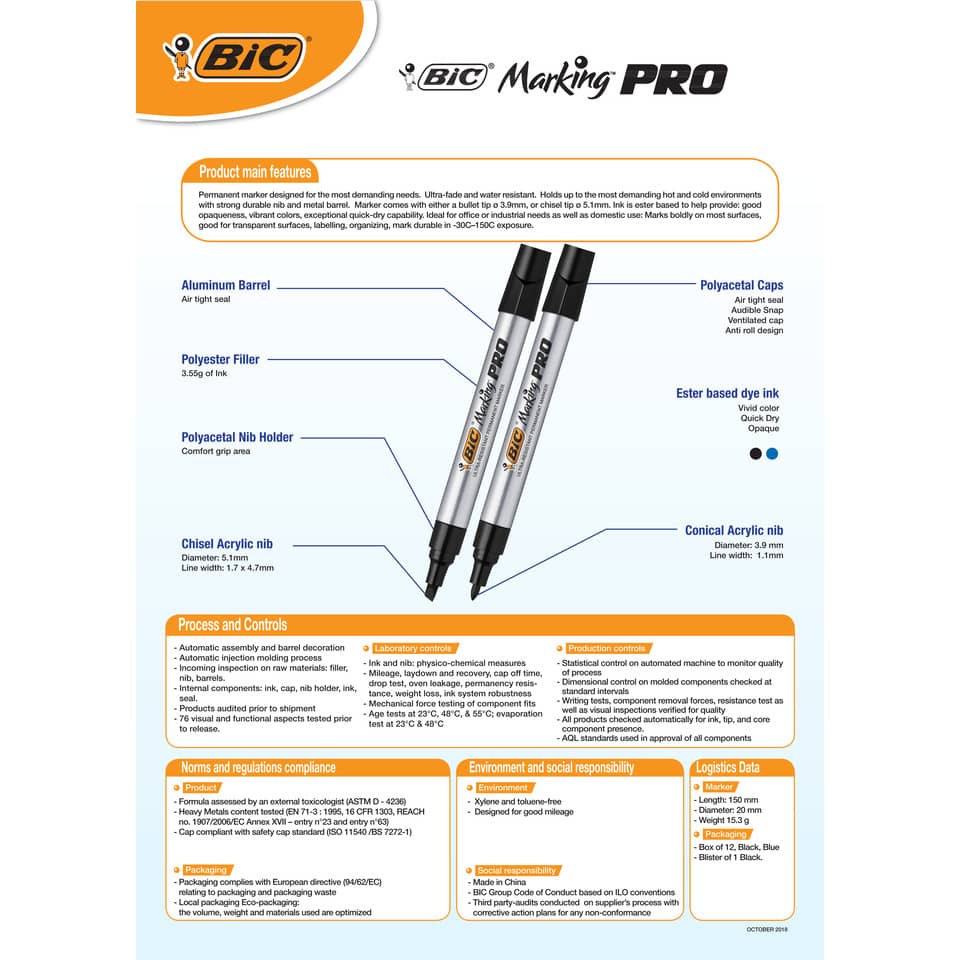 Marcatore permanente BIC Marking PRO punta conica 1,1 mm nero 964800