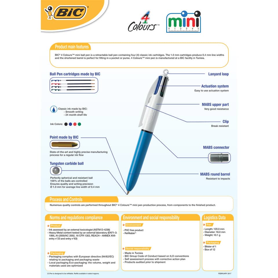 Penna a sfera a scatto BIC 4 Colours Mini M 1 mm assortiti 895958