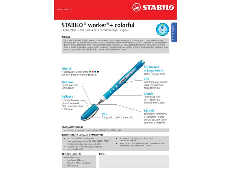 Roller Stabilo Worker Colorfull 0,5 mm rosso 2019/40