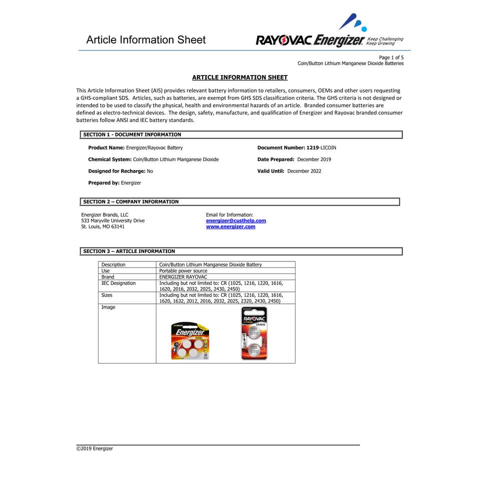 Batterie al litio a bottone ENERGIZER CR2016 Conf. 2 pezzi - E301021903