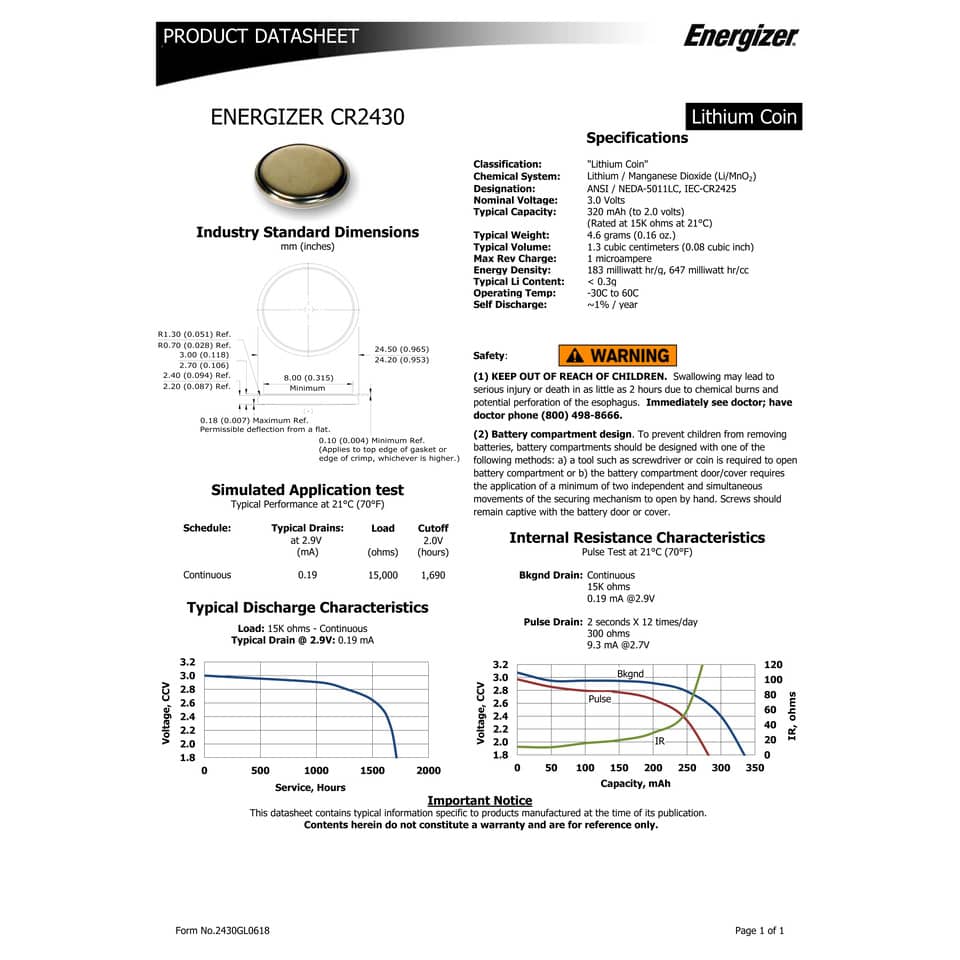 Batterie al litio a bottone ENERGIZER CR2430 conf. da 2 - E300830303