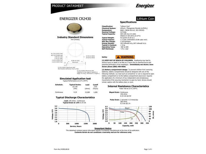 Batterie al litio a bottone ENERGIZER CR2430 conf. da 2 - E300830303