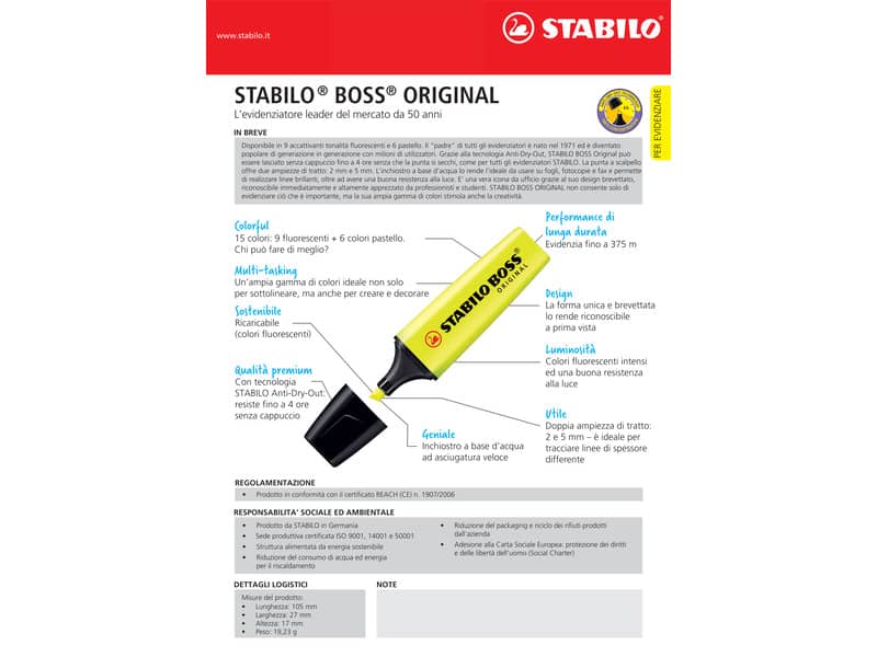 Evidenziatore Stabilo Boss Original 2-5 mm giallo 70/24