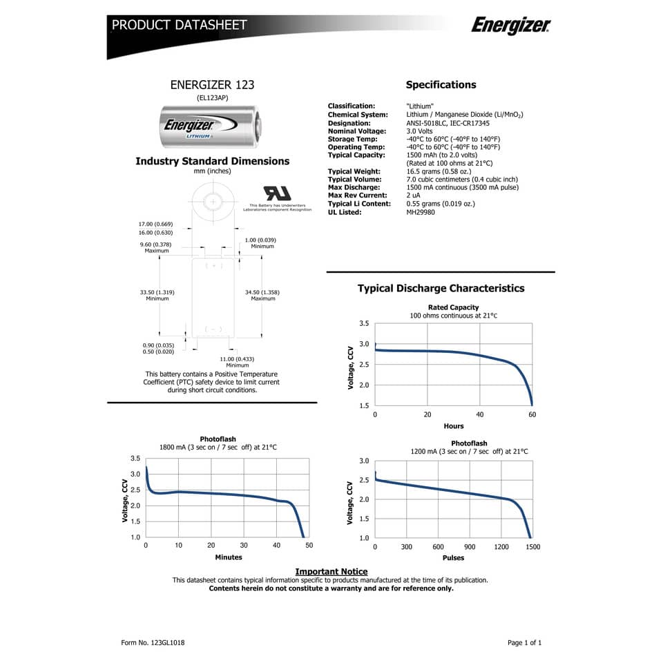 Batteria al litio ENERGIZER 123 Lithium Photo BP1 E300777602