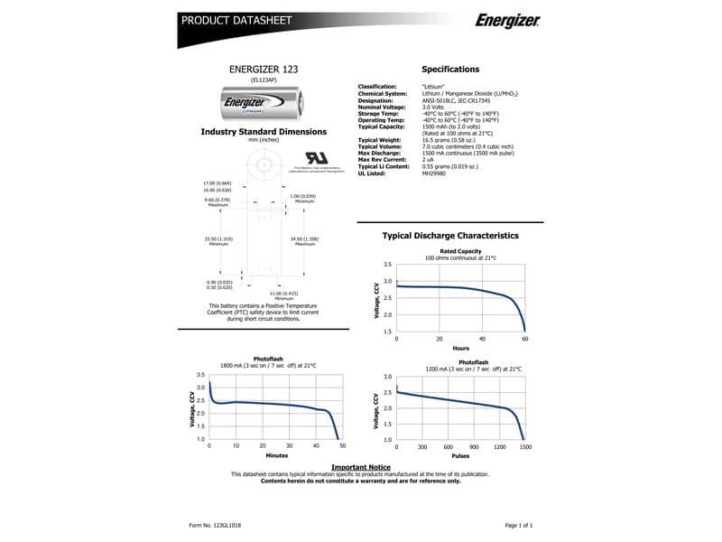 Batteria al litio ENERGIZER 123 Lithium Photo BP1 E300777602