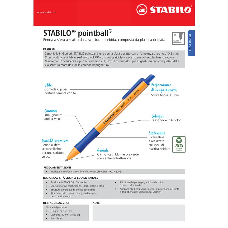Penna a sfera a scatto Stabilo Pointball  0,5 mm nero 6030/46