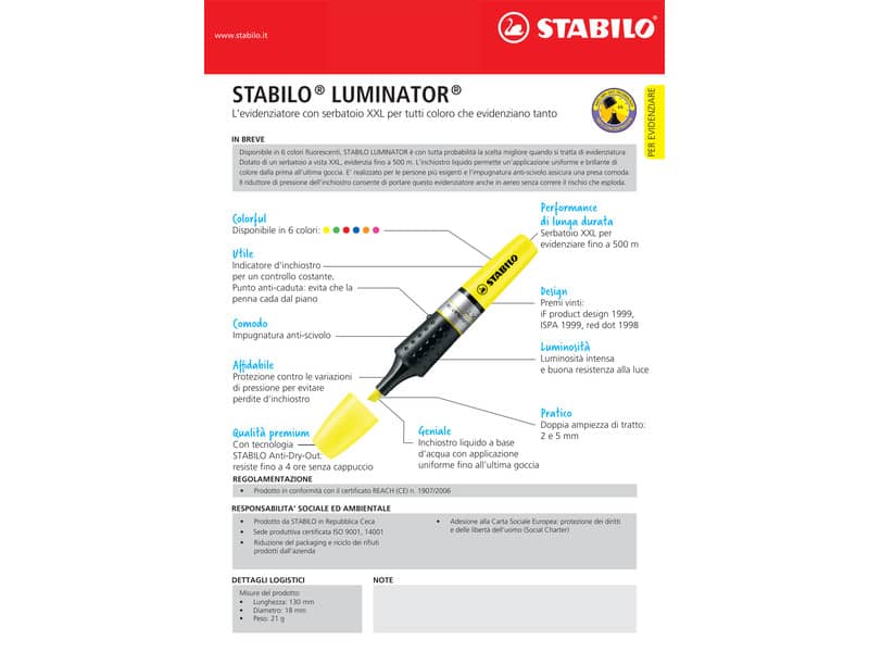 Evidenziatore Stabilo Luminator 2-5 mm giallo 71/24