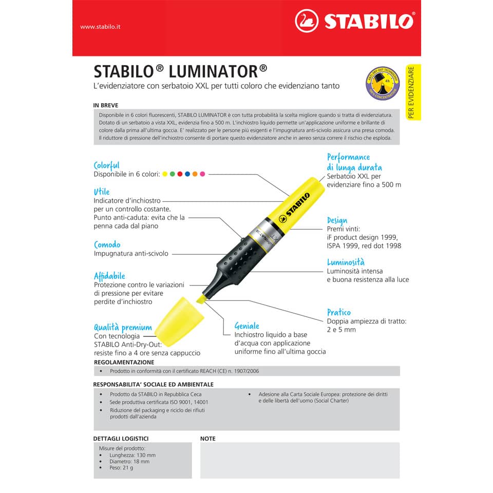 Evidenziatori Stabilo Luminator 2-5 mm assortiti astuccio da 4 - 71/4