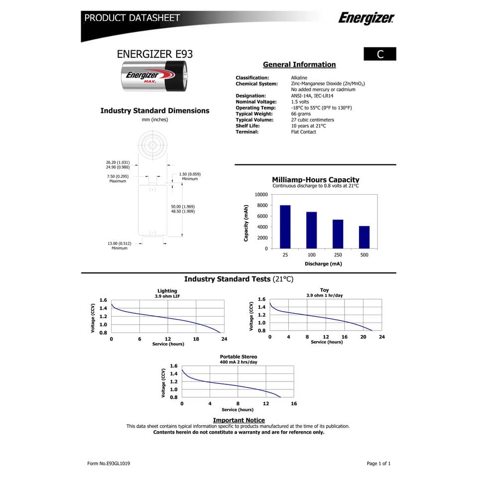 Batterie ENERGIZER Max C  conf. da 2 - E301533200