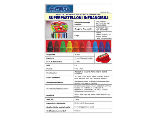 Pastelli a cera GIOTTO be-bè assortiti astuccio appendibile da 10 - 466800