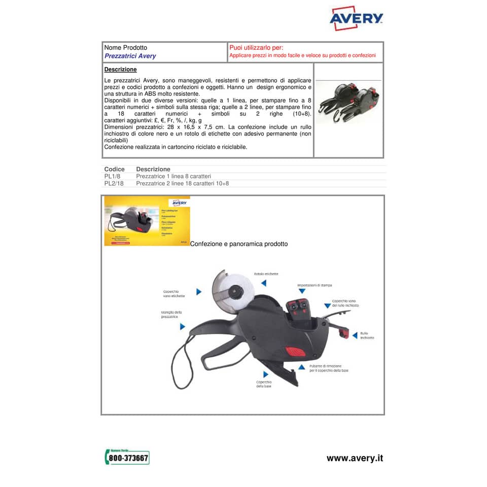 Prezzatrice Avery 1 linea - 8 caratteri nero PL1/8