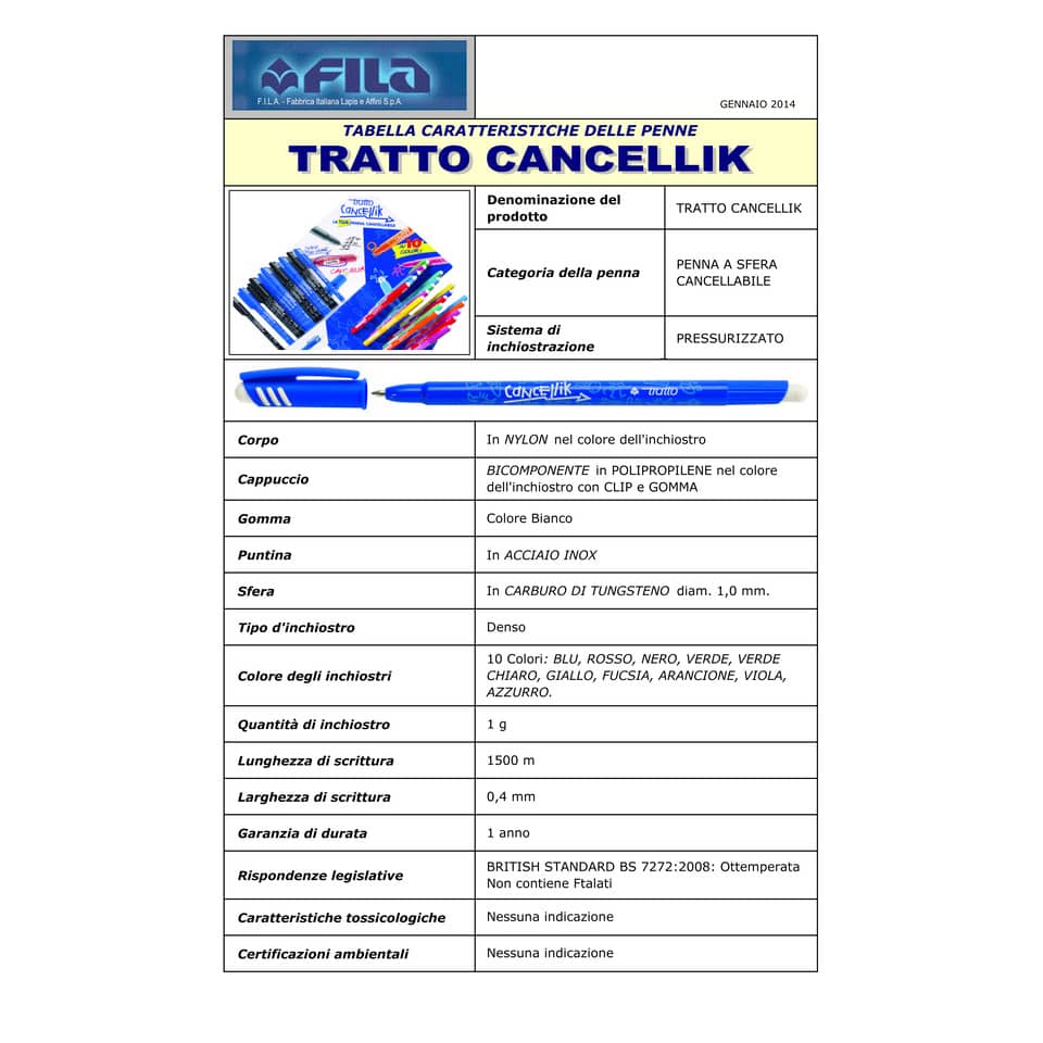 Penna a sfera cancellabile TRATTO Cancellik 1 mm blu 826101