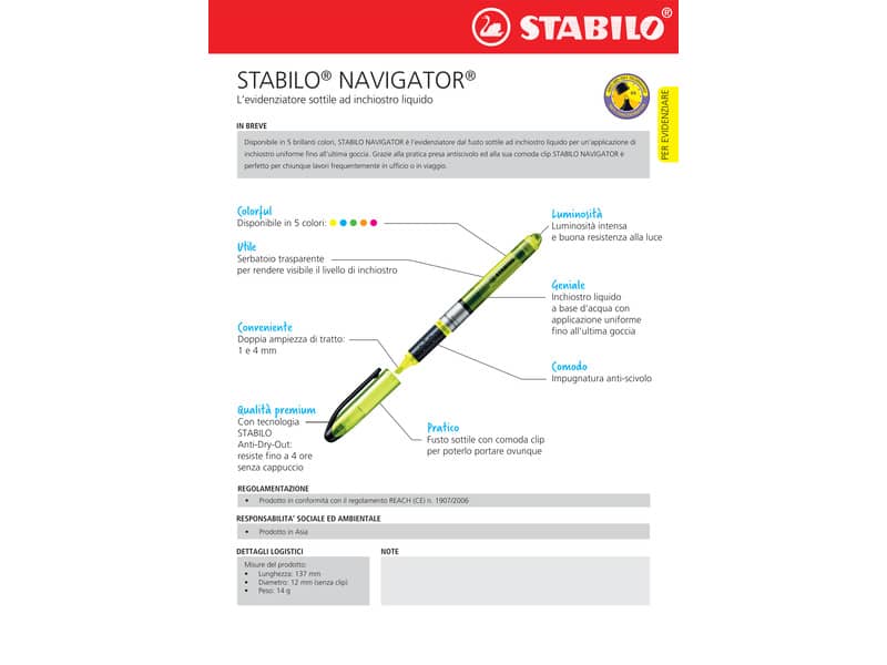 Evidenziatore Stabilo Navigator 1-4 mm giallo 545/24