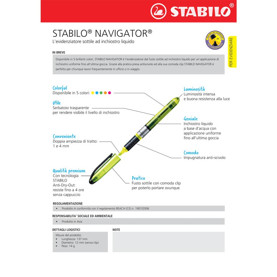 Evidenziatore Stabilo Navigator 1-4 mm giallo 545/24