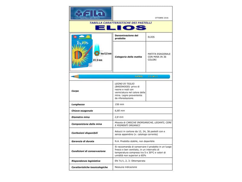 Matite colorate FILA Elios assortiti  astuccio da 36 - 273900
