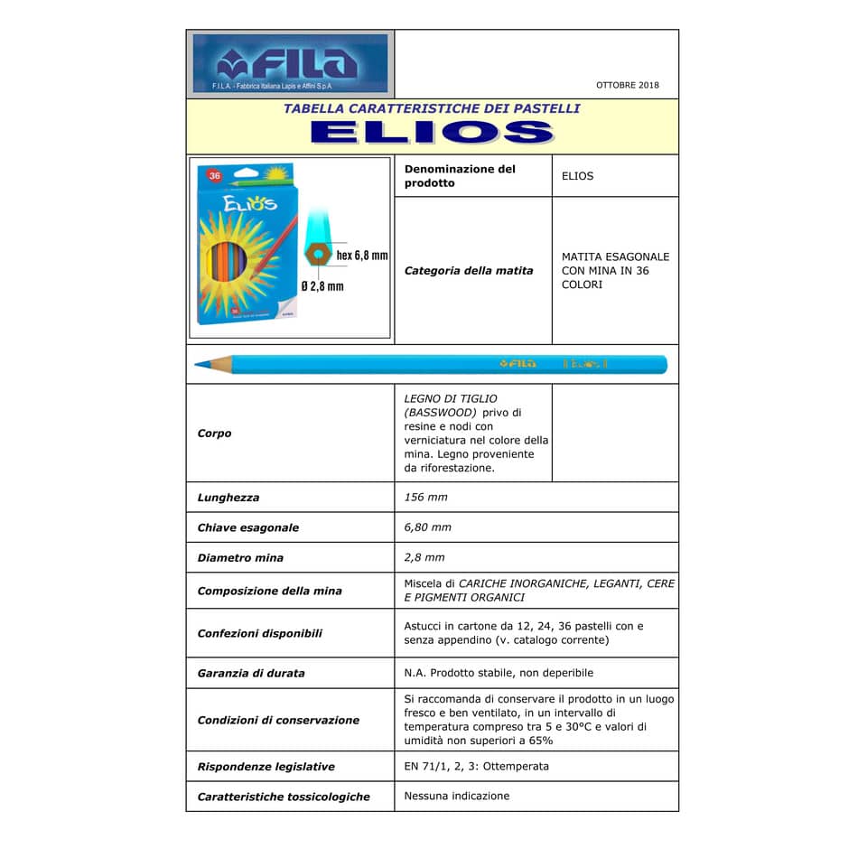 Matite colorate FILA Elios assortiti  astuccio da 36 - 273900