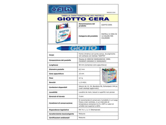 Pastelli a cera GIOTTO CERA assortiti astuccio appendibile da 24 - 282200