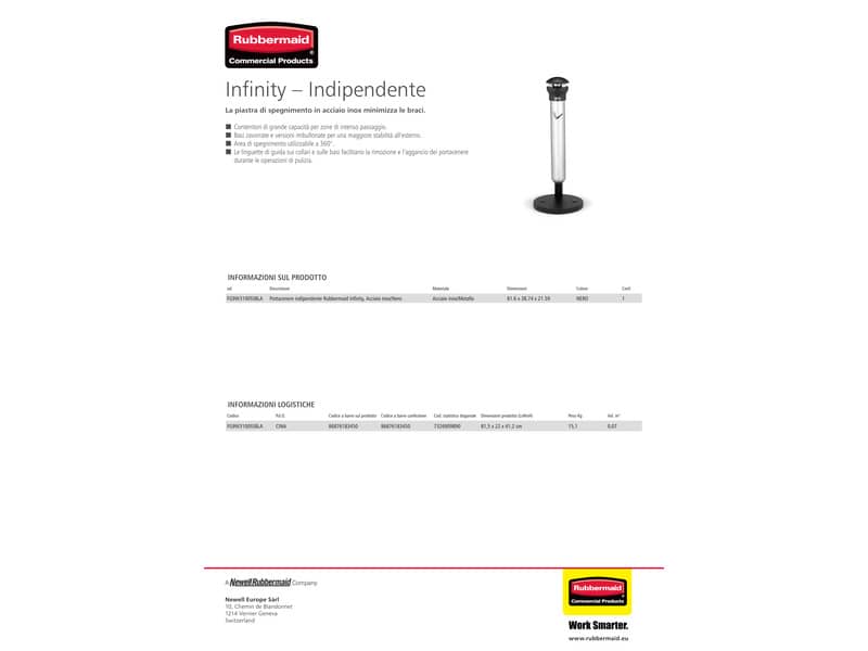 Colonnina posacenere Rubbermaid Infinity™ Stand Alone nero H 101 cm - Ø 40 cm FG9W3100SSBLA