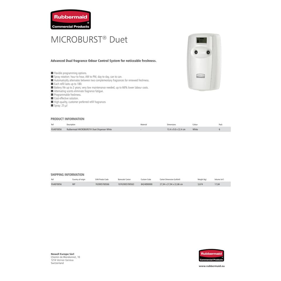 Profumatore Microburst Duet Rubbermaid WHITE/WHITE FG4870056