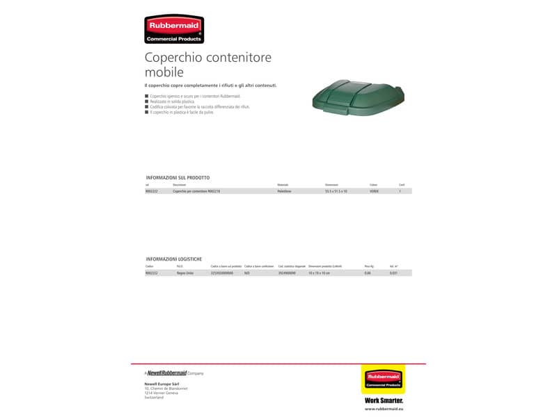 Coperchio per bidone portarifiuti Rubbermaid Mobile Bin 100 L verde R002222