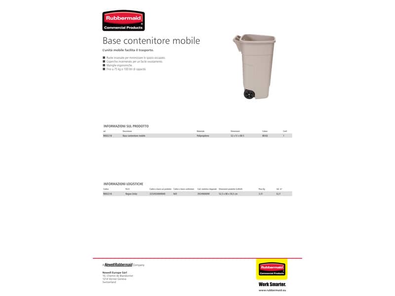 Base Bidone Mobile bin 100 L Rubbermaid beige  50.5 x 52.5 x 80 cm R002218