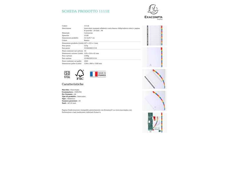 Intercalari stampati in digitale Exacompta Protect'o cartoncino A4 160g/mq 20 tasti AZ - 1111E