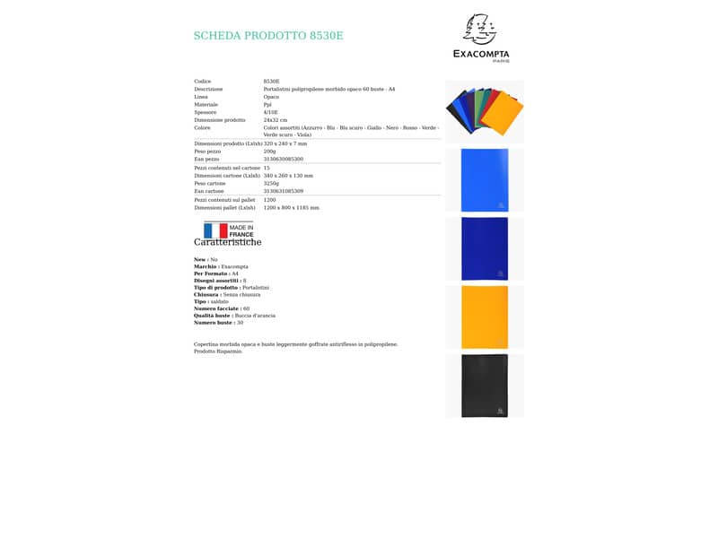 Portalistini Exacompta LINEA OPACO 8 colori assortiti ppl A4 30 buste 8530E