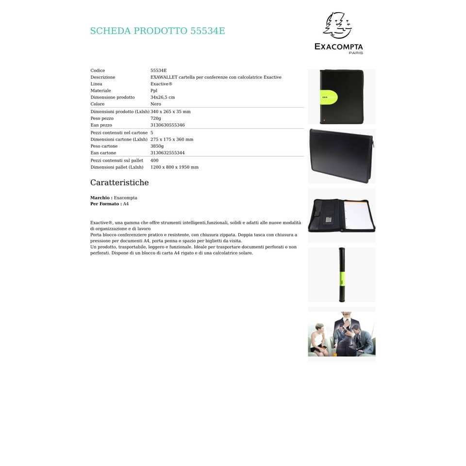 Cartella per conferenze Exacompta EXAWALLET con calcolatrice EXACTIVE A4 nero - 55534E