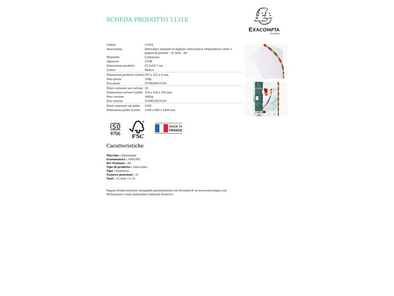 Intercalari stampati in digitale Exacompta multicolori rinforzati Protect'o cartoncino A4 160g/mq da 1 a