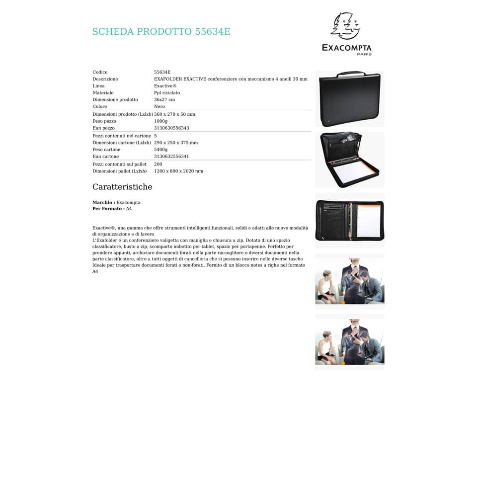 Cartella per conferenze Exacompta EXAFOLDER EXACTIVE 4 anelli 30mm A4 nero 55634E