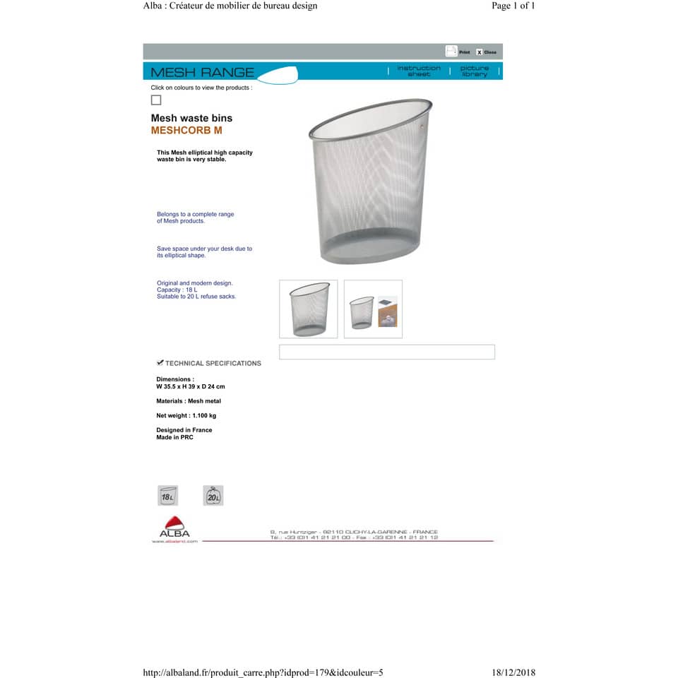 Cestino gettacarte ALBA Mesh forma ellittica metallo traforato 18 l Grigio Argento - MESHCORB M