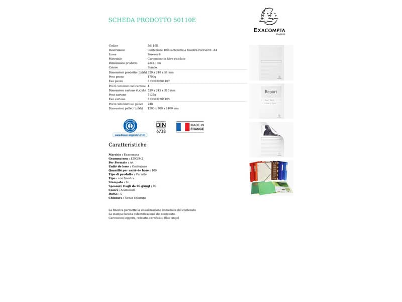 Cartelline con finestra Exacompta Forever® A4 cartoncino 120 g/m² bianco conf. da 100 - 50110E