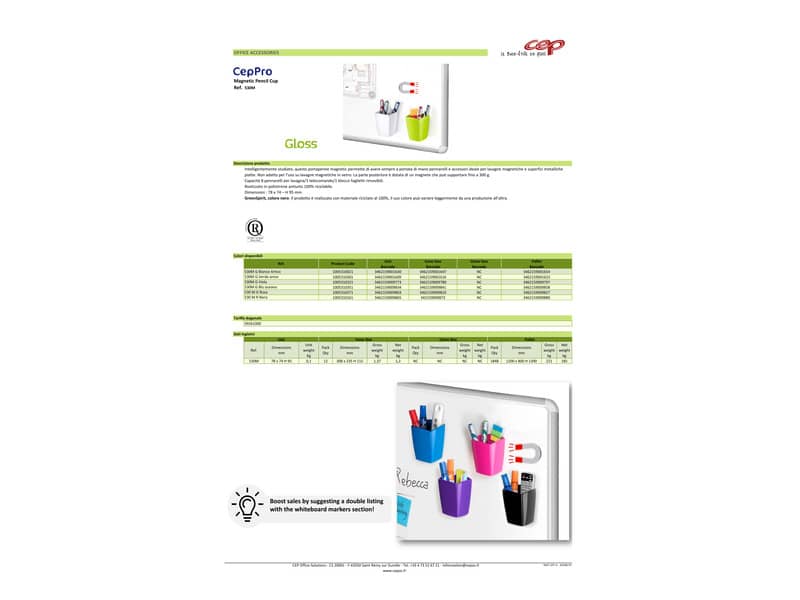 Portapennarelli magnetico CEP in polistirene antiurto riciclabile nero 78x74x95 mm - 1005310161