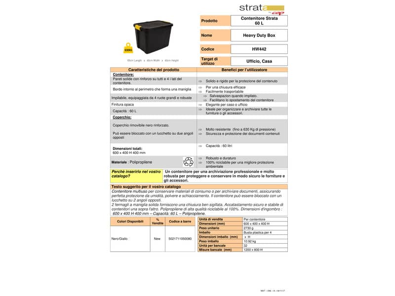 Contenitore multiuso in polipropilene 60L Strata nero/giallo 2004420130