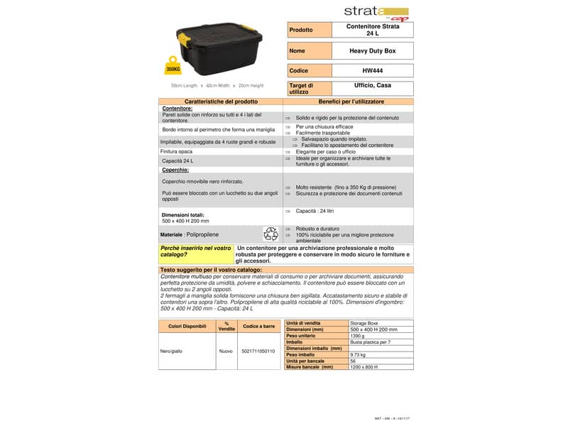 Contenitore multiuso impilabile in polipropilene 24L Strata nero/giallo 2004440130