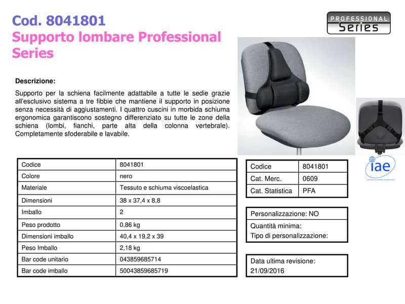 Supporto schiena FELLOWES Professional Series Ultimate 36,5 x 37.5 x 5,5 cm nero - 8041801