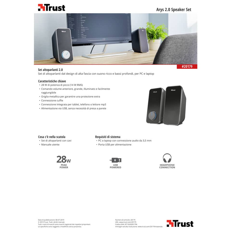 Set altoparlanti Trust Arys 2.0  nero - 20179