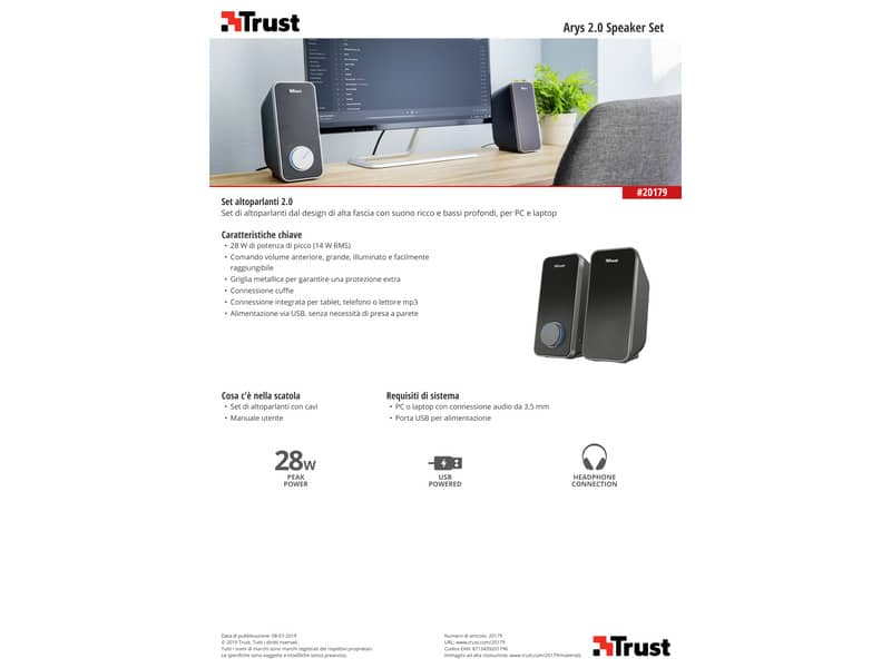 Set altoparlanti Trust Arys 2.0  nero - 20179
