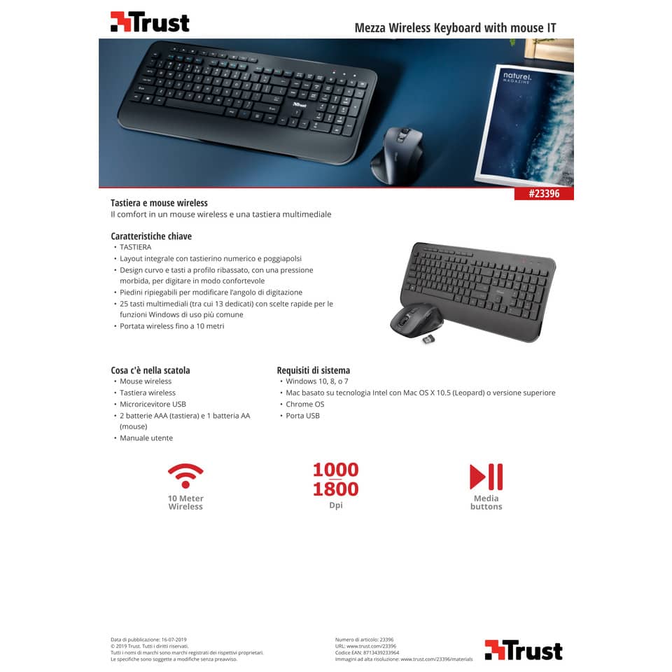 Set tastiera e mouse Trust Mezza  nero - 23396