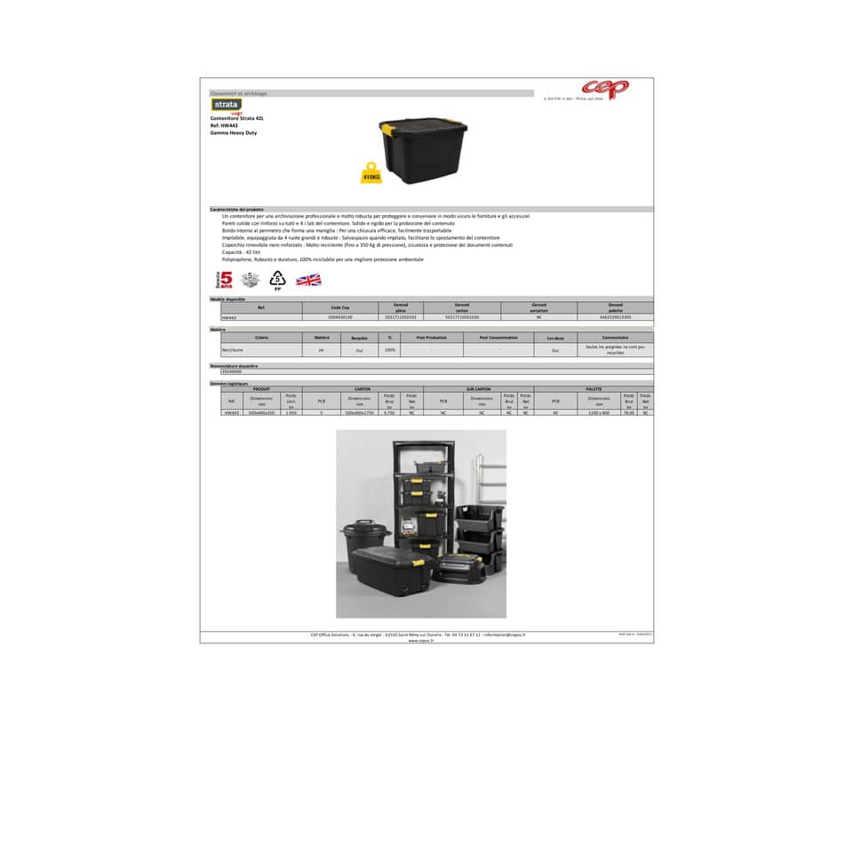 Contenitore multiuso impilabile in polipropilene 42L Strata nero/giallo 2004430130