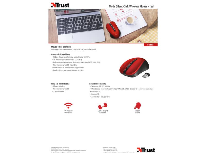 Mouse wireless Trust Mydo Silent Click  rosso - 21871