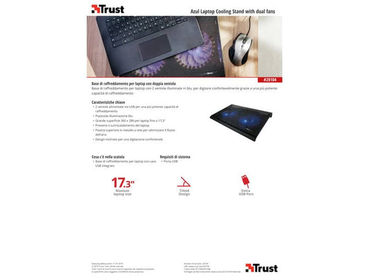 Base di raffreddamento PC Trust Azul Laptop Cooling Stand - nero 20104