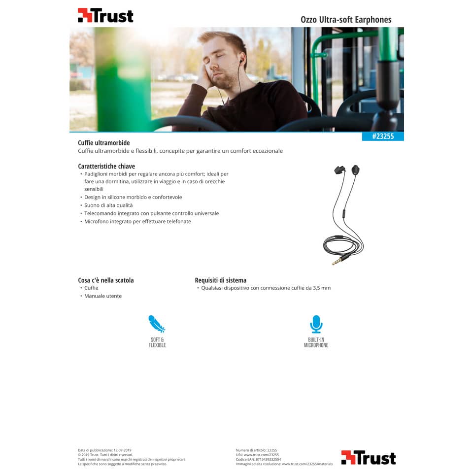 Cuffie auricolari musicali Trust Ozzo Ultra Soft nero 23255