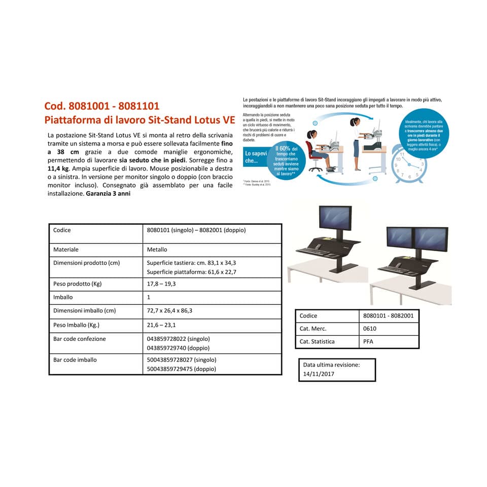 Postazione di lavoro Fellowes Lotus™ VE Sit-Stand – Singola nero 8080101