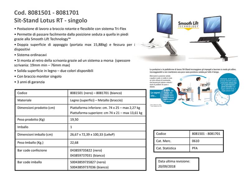 Postazione di lavoro Fellowes Lotus™ RT Sit-Stand - singolo nero 8081501