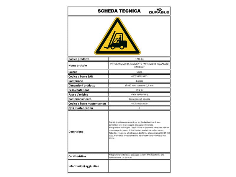 Pittogramma da pavimento "Attenzione passaggio carrelli" DURABLE giallo Ø 430 mm - 173404