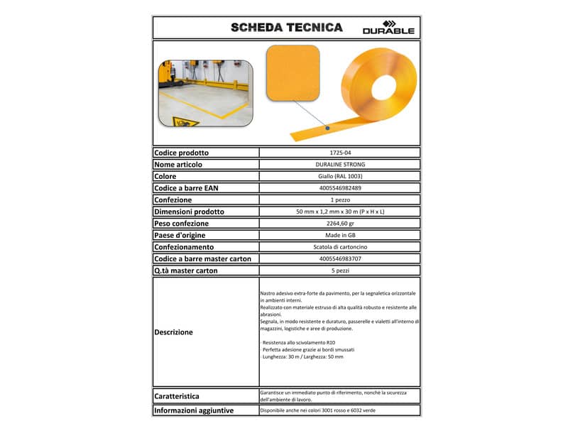 Bobina di nastro antiscivolo adesivo DURABLE DURALINE STRONG giallo 172504