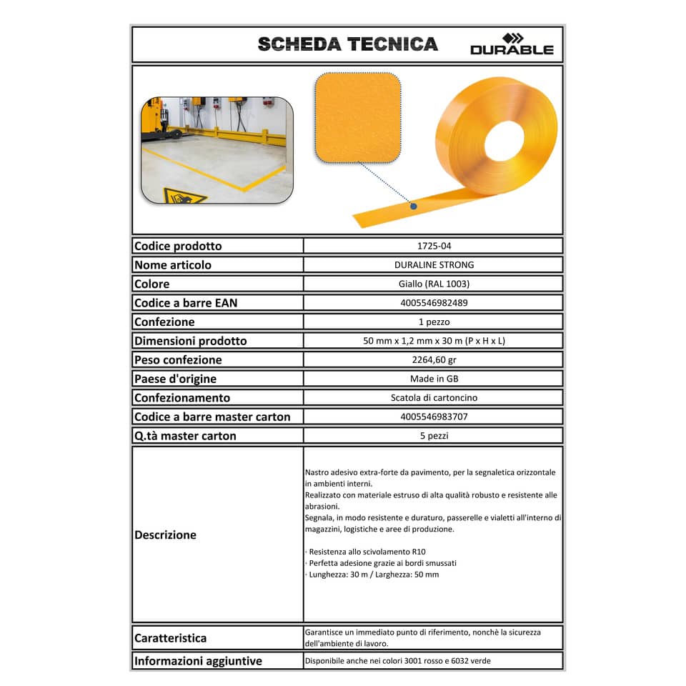 Bobina di nastro antiscivolo adesivo DURABLE DURALINE STRONG giallo 172504